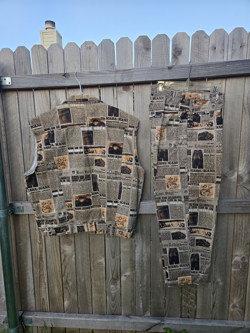 Karl Kani Brown & Tan Vintage Newspaper-Print Denim Set - Picture 2 of 16